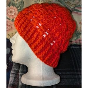 Crochet Orange Ponytail Beanie Size Medium